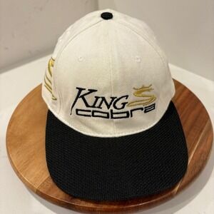 Vintage King Cobra Golf Hat Strap Back White Black VTG 90s Made USA Cap Golfer
